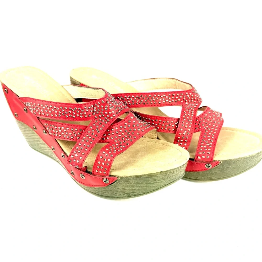 PATRIZIA by Spring Step ARISTOCRAT Studded Red Wedge Slide Sandals ~ Size 41 - Picture 12 of 13